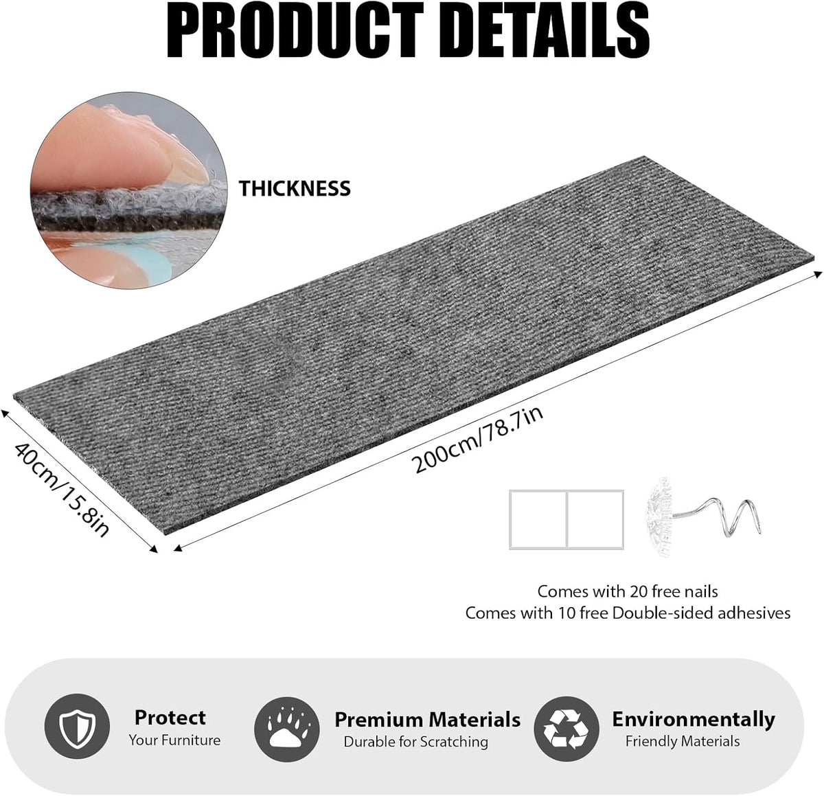 78.7"x15.8" Cat Scratch Couch Furniture Protector, DIY Self-Adhesive