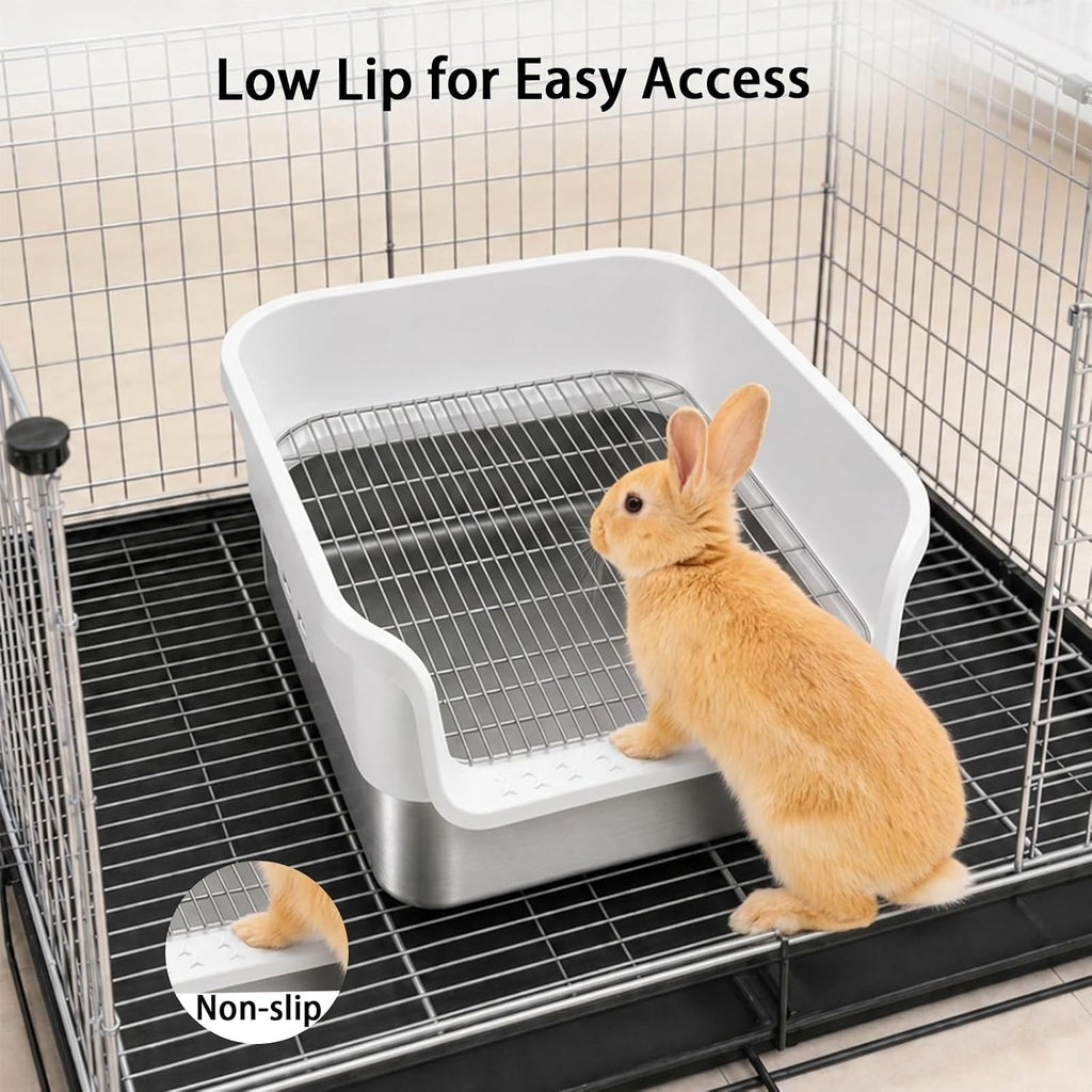 Stainless Steel Rabbit Litter Box with Sifting Grid, 16.9×13.4×6.7 inch