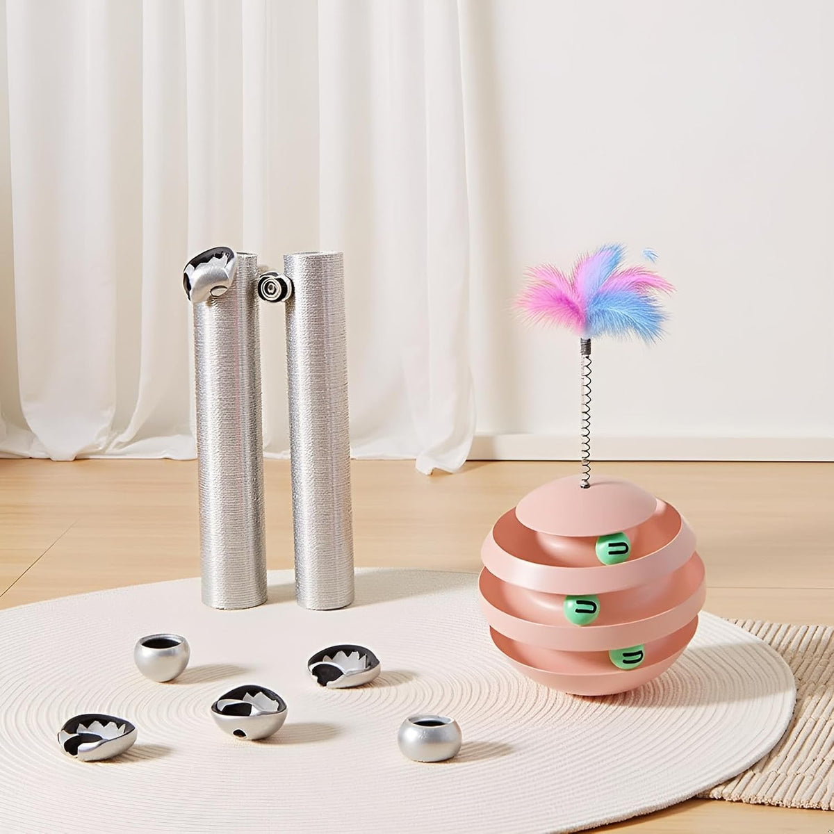 Cat Toys for Indoor Cats, Interactive Cat Ball Track with Feather
