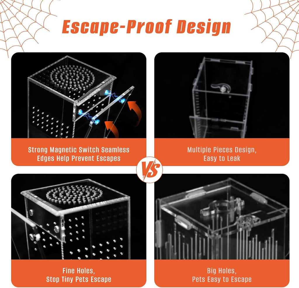 AZV Jumping Spider Enclosure Kit,Pre-Assembled 5 x 5 x 8 in Acrylic Habitat