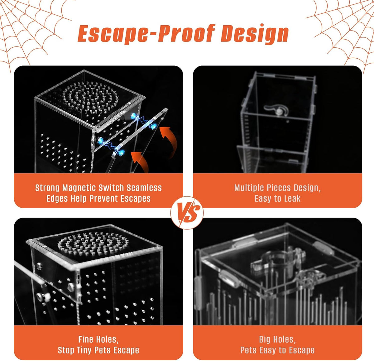 AZV Jumping Spider Enclosure Kit,Pre-Assembled 5 x 5 x 8 in Acrylic Habitat