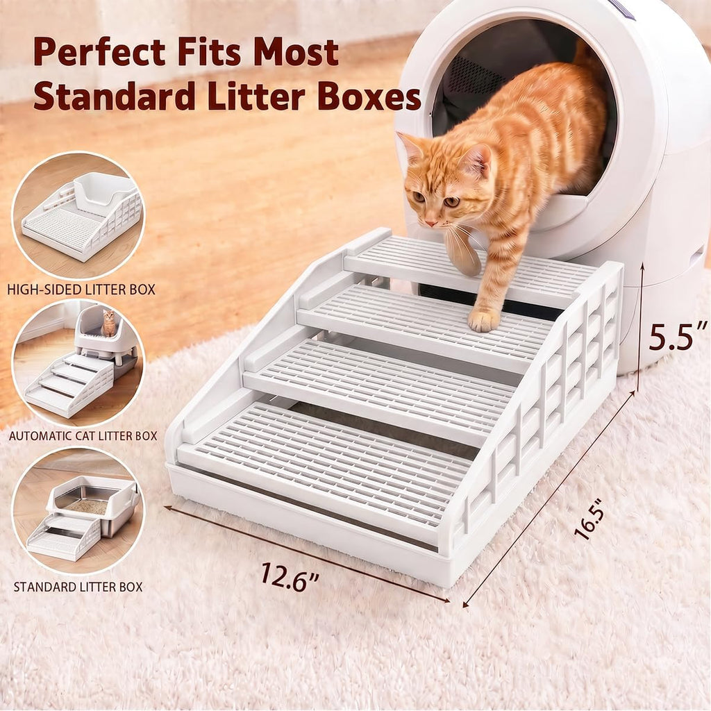 Litter Box Step for Senior Cats, Height Adjustable Cat Stairs, White