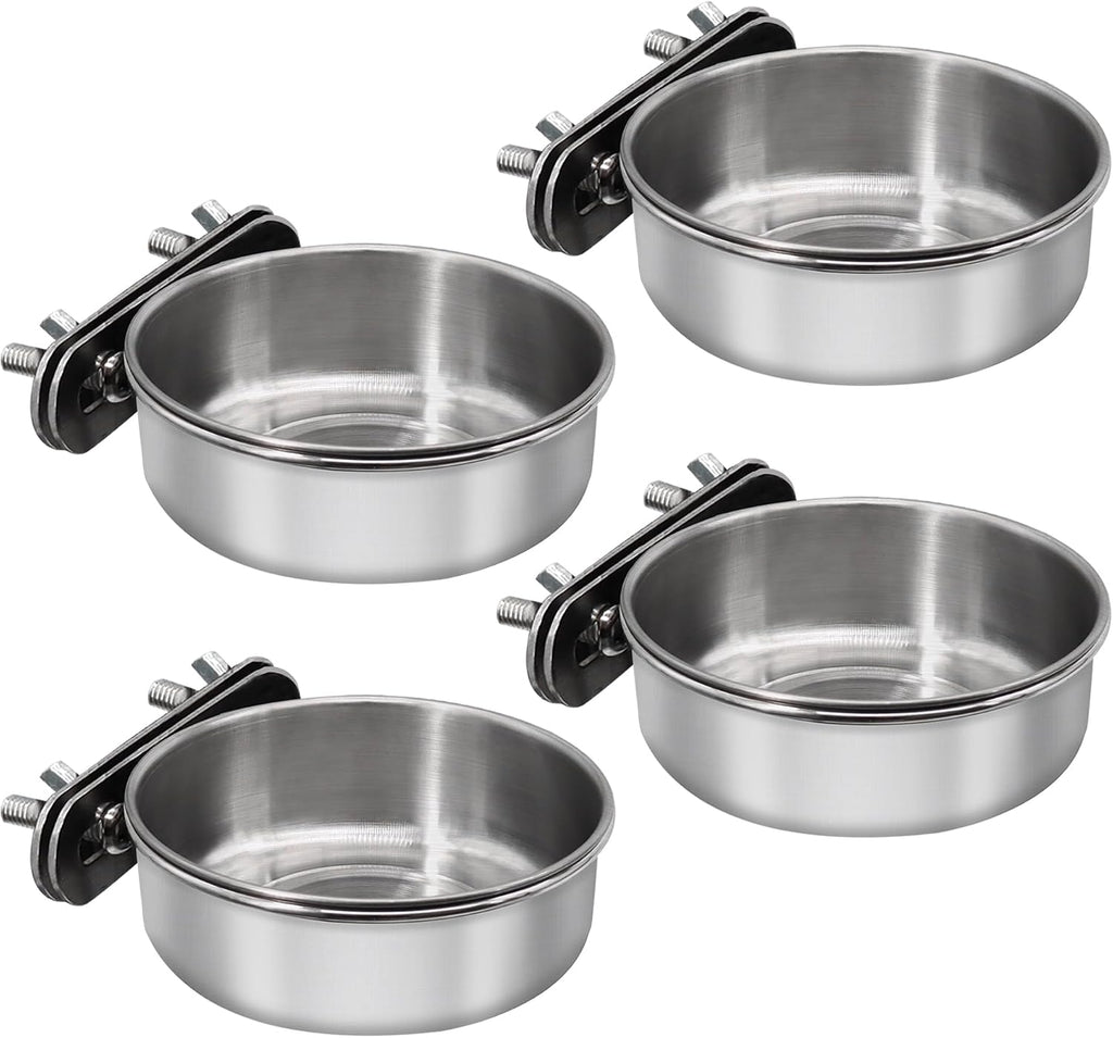 Stainless Steel Bird Feeding Dish Cups, 4 Pack, Medium