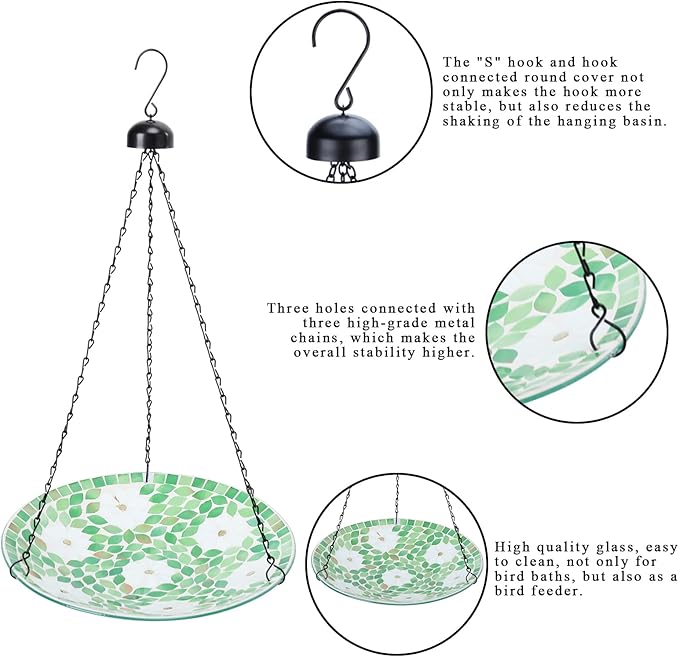 VCUTEKA Hanging Bird Bath, Glass Mosaic Bird Baths - Image 4