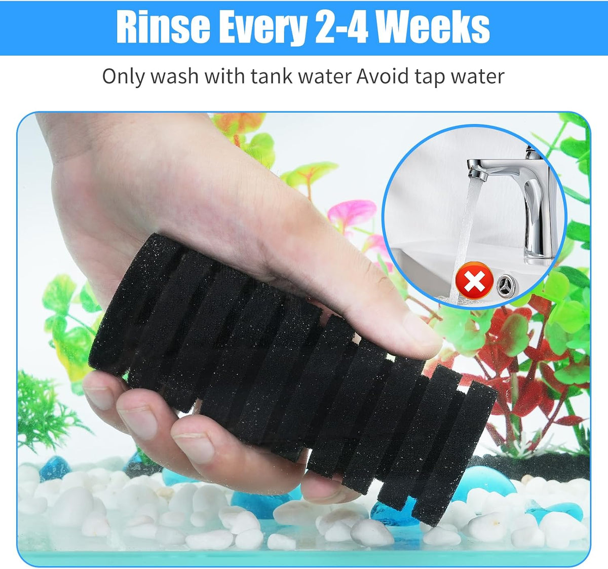 AQUANEAT Aquarium Air Powered Sponge Filter with Ceramic Media Balls, for Betta Fry Shrimp Fish Tank, with 2 Spare Sponges, up to 40Gal