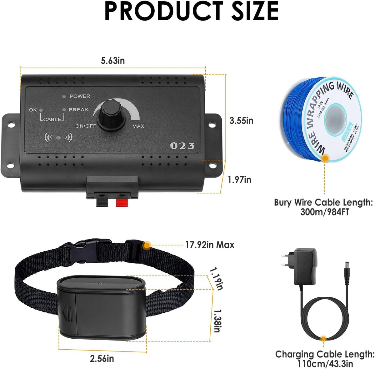 Wireless Electric Dog Fence System 1.2 Acre Pet Boundary Containment