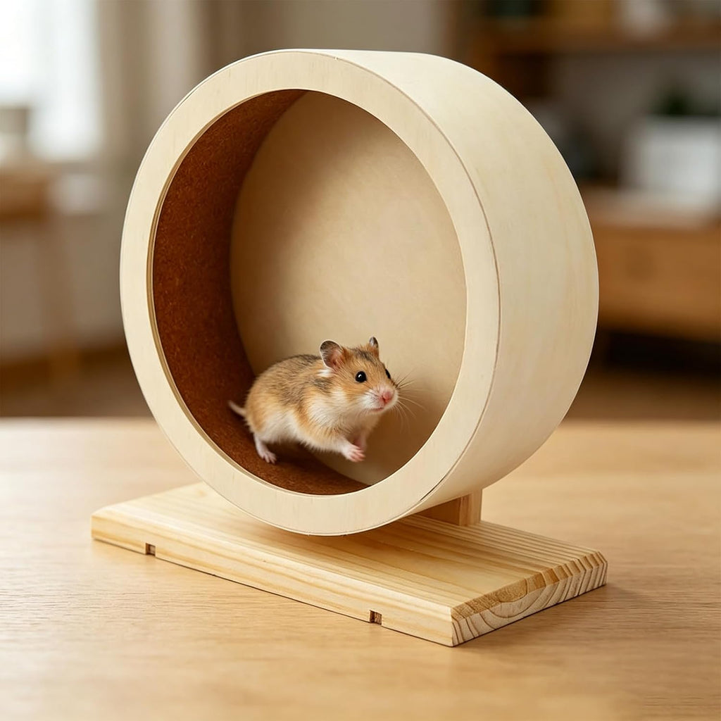 9 Inch Hamster Wooden Silent Exercise Running Wheel with Mini Running Ball