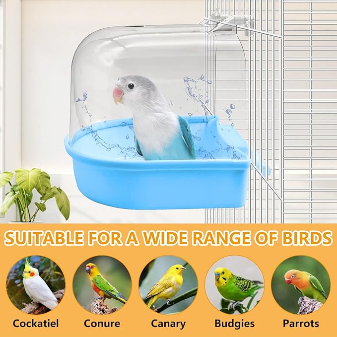 Tfwadmx 3Pcs Bird Bath for Cage Hanging Parakeet Bath Box Clear Bird Bathtub - Image 6