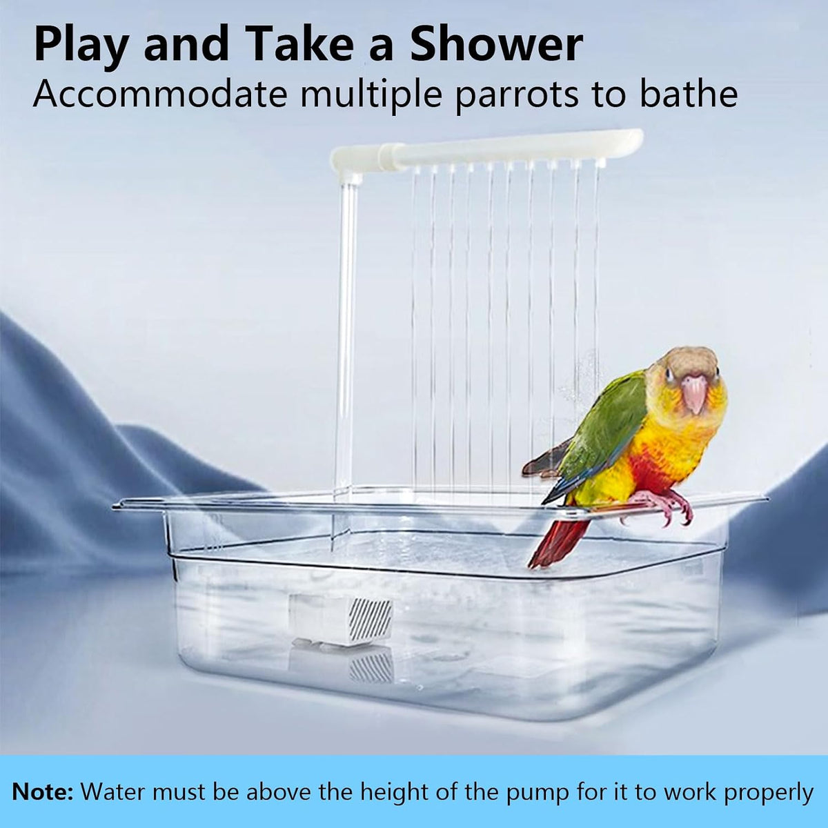 Parrot Bird Bath with Pump,Large Automatic Parrot Parakeet Shower Fountain