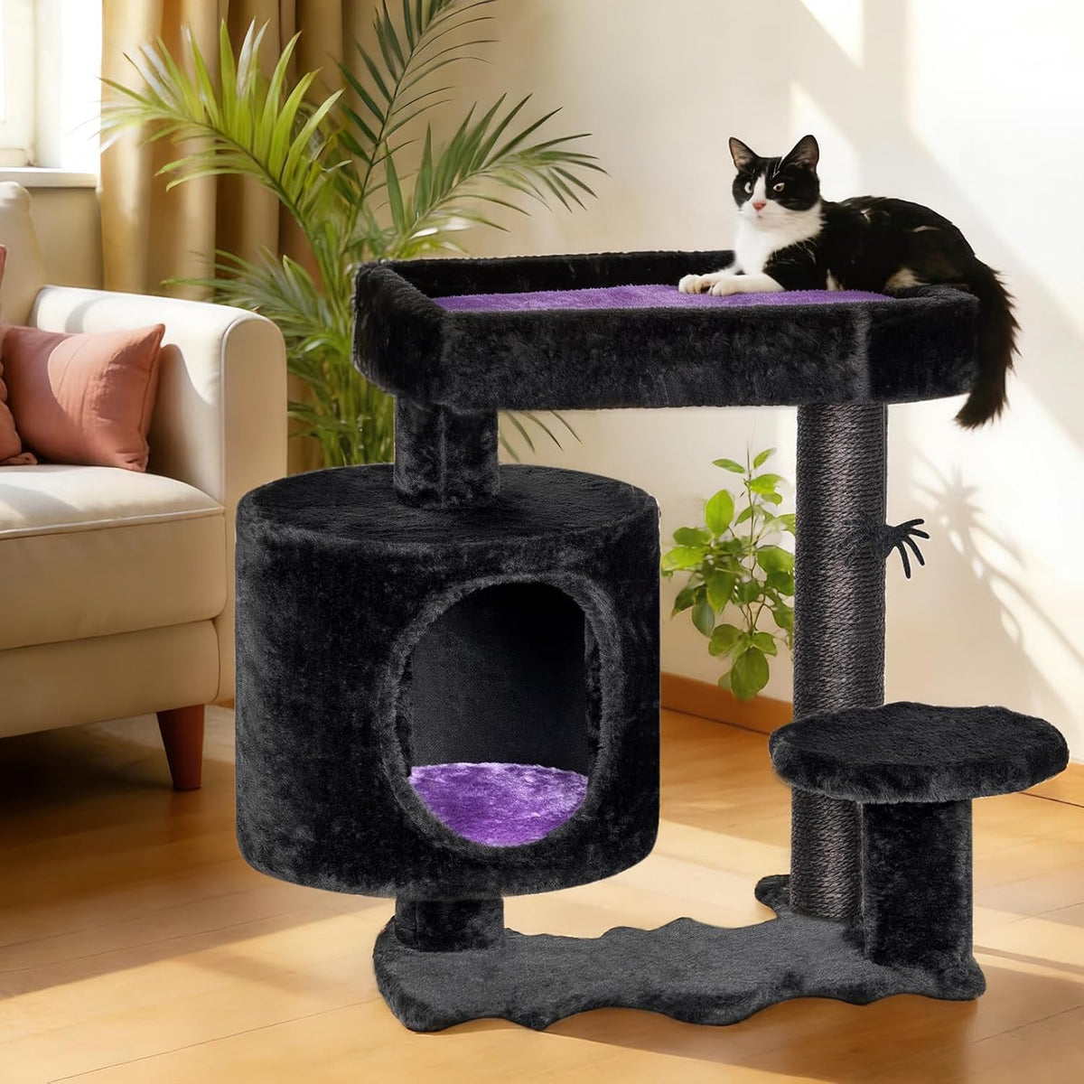 Halloween Cat Tree for Indoor Cats, Gothic Cat Tree with Coffin Bed