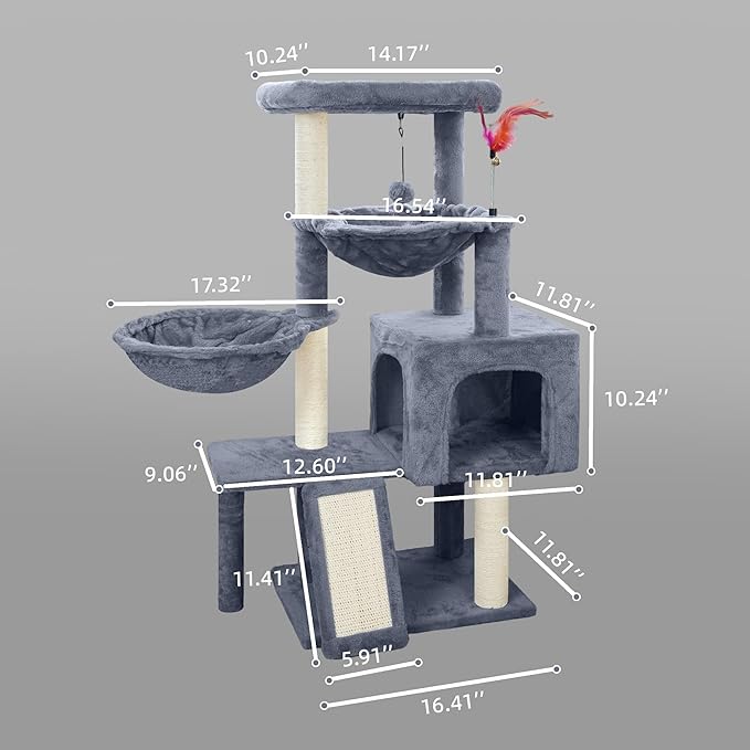 Cat Tree with Cat Condo and Two Hammocks, Cat Tree with Scratching Posts and - Image 2