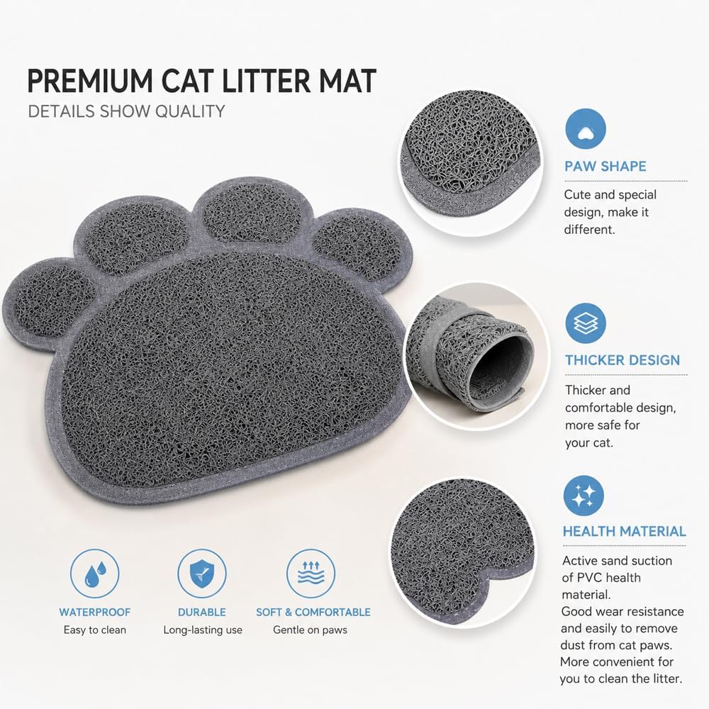 Kitten Litter Box Starter Kit with Mat, All-in-One Starter Kit for Kittens & Small Cats, Anti-Tracking Litter Mat, Easy Clean, Includes Scoop & Toys, Compact Size (GreyScoop)
