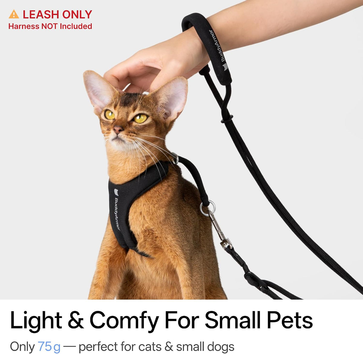 Hands Free Cat Leash Lightweight Adjustable Padded Handle,Black