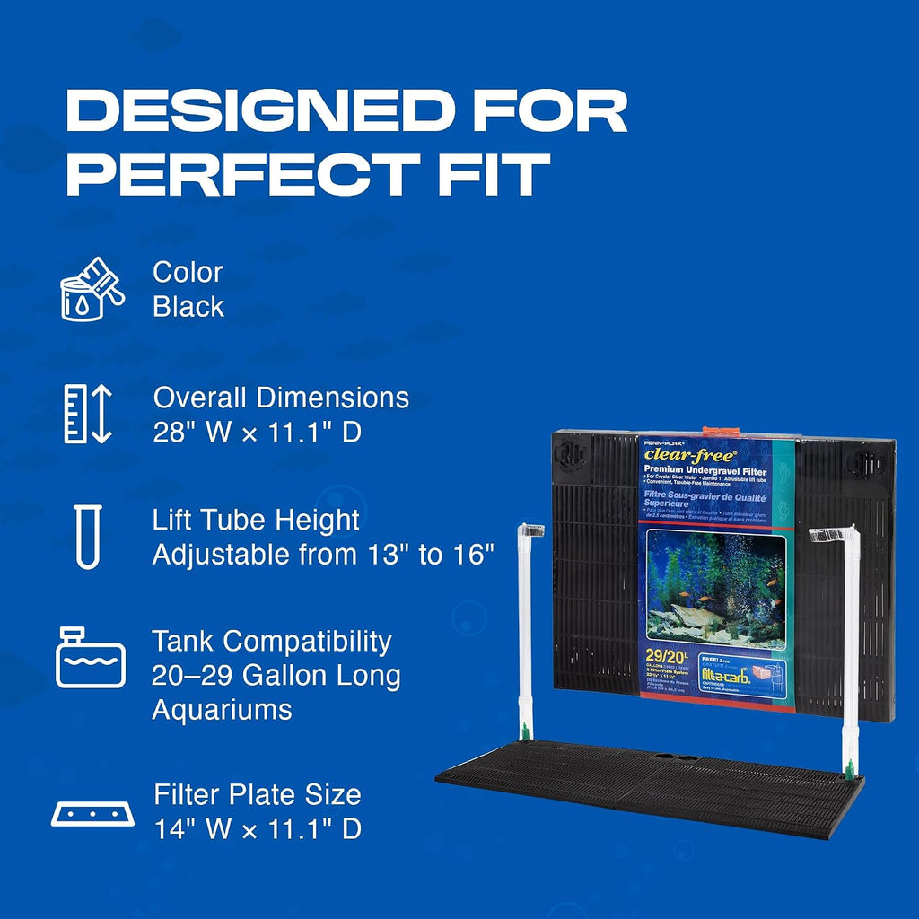 Penn-Plax Undergravel Aquarium Filter for 20 (Long) - 29 Gallon Tanks – Two 14” x 11.1” Plates – Under Gravel System for Clear, Clean Water – Safe for Freshwater and Saltwater Tanks