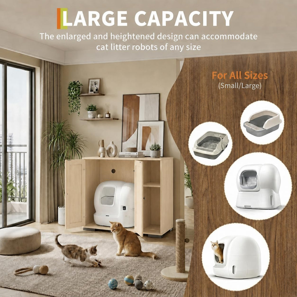 Hidden Cat Litter Box Enclosure Cabinet for Automatic Boxes