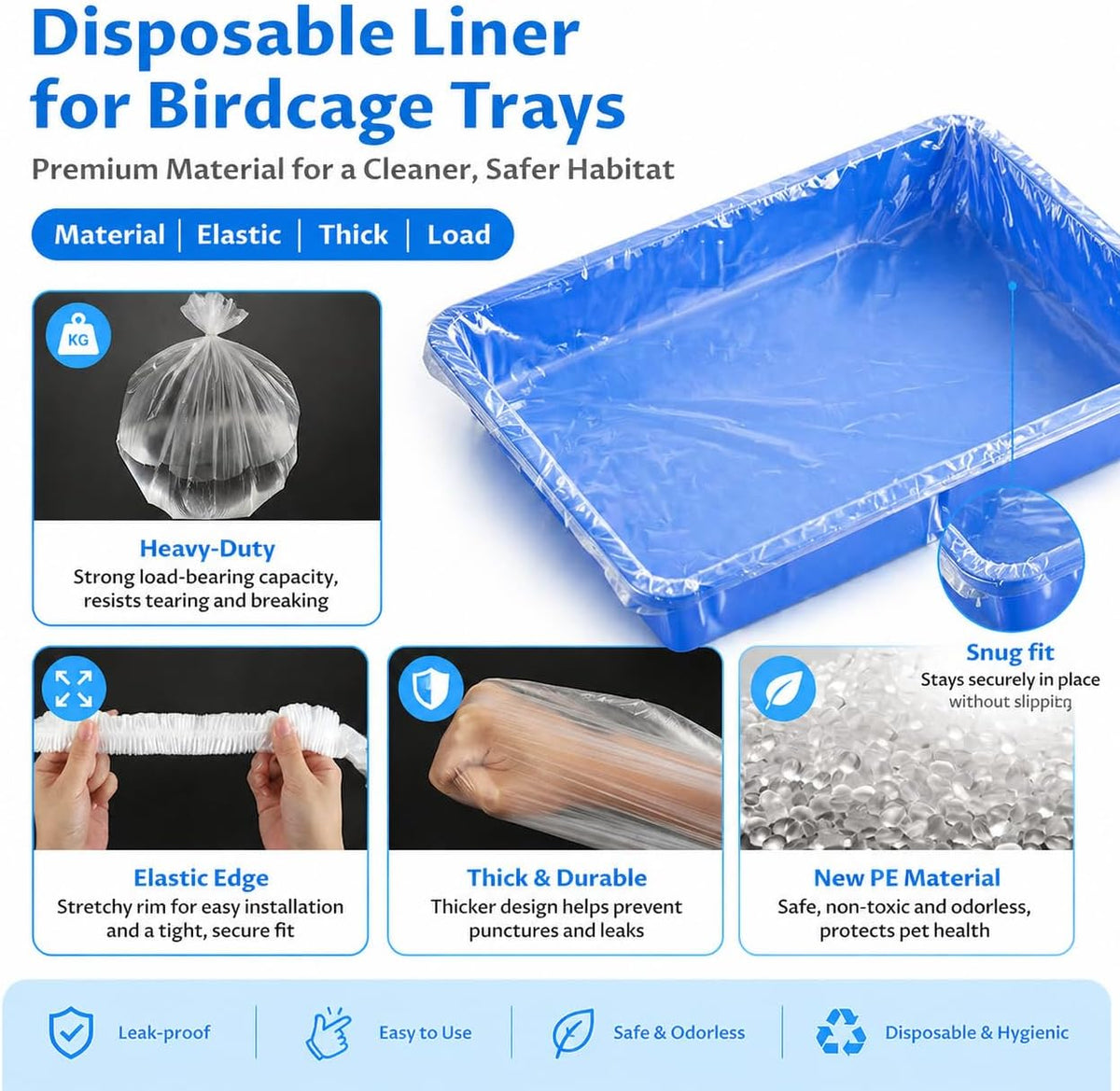 Disposable Small Animal Cage Liners, Plastic Liners Can Cover 37x19, 34x22 30x20 Inches, Suitable For Rabbits, Birds, Guinea Pigs, Chinchillas (30)