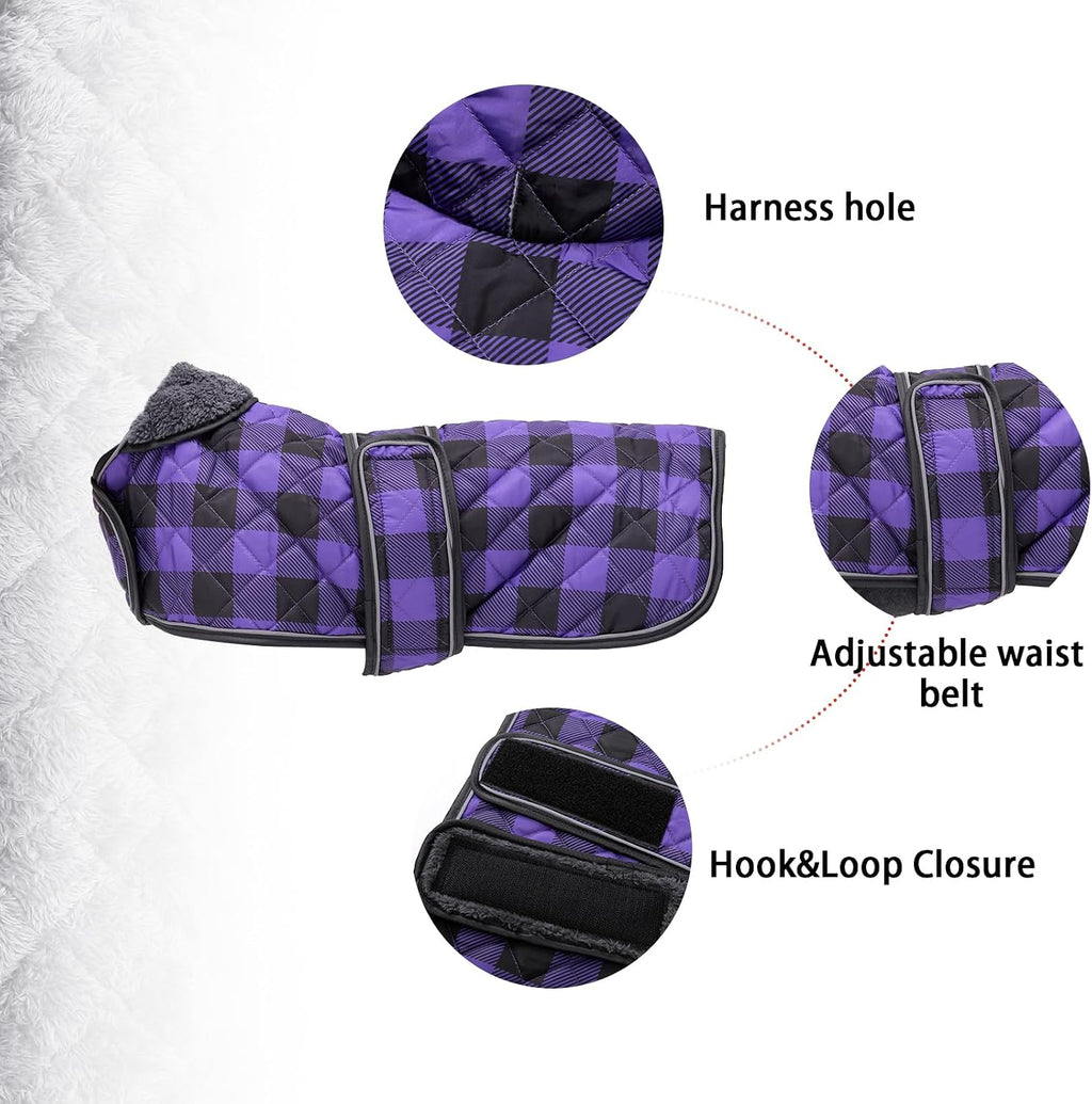 Waterproof Warm Thermal Quilted Dachshund Coat with Warm Fleecy Lining Inside,Outdoor Dog Apparel with Adjustable Bands for Small,Medium Dog-Purple-M