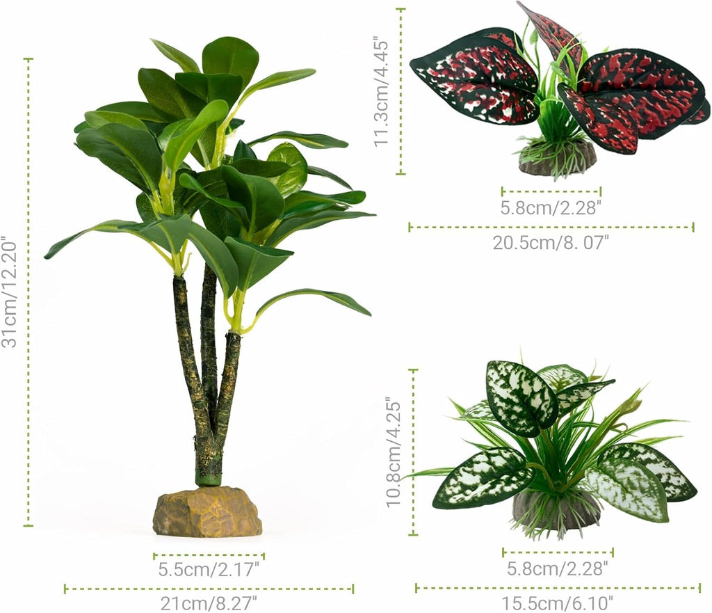 Moonorange Reptile Artificial Plants, Big Terrarium Plants Decorations Supplies, Aquarium Fish Tank Plants, Amphibian Habitat Hideout Tank Accessories(L Set-3pcs/H)