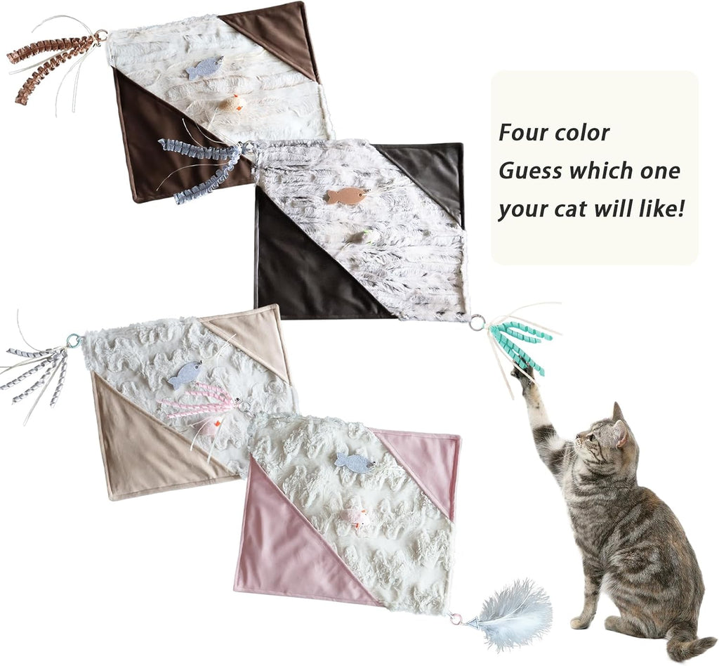 Cat Crinkle Mat with Mouse Toy,14x16" Interactive Cats Play Mat with Catnip