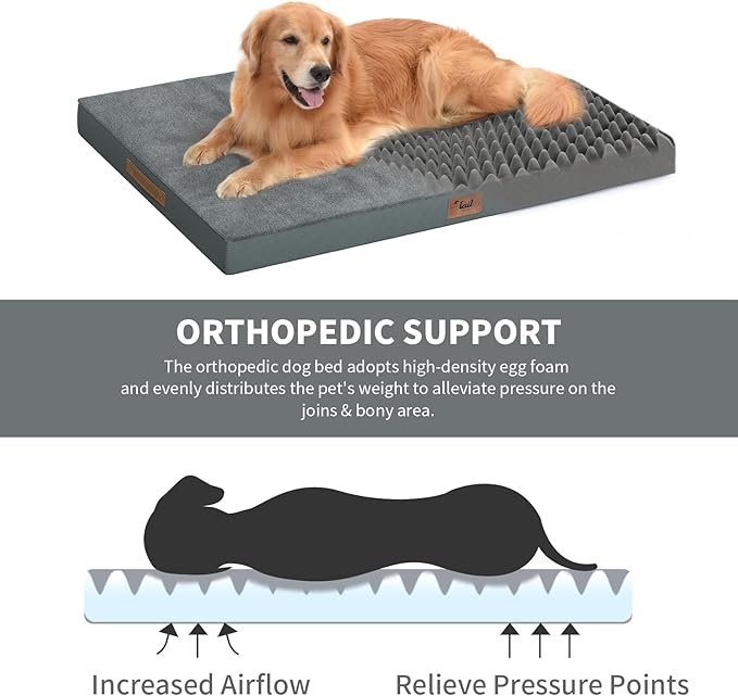 Plush Dog Bed for Medium Dogs, Waterproof Dog Crate Mat Orthopedic Egg Crate - Image 5