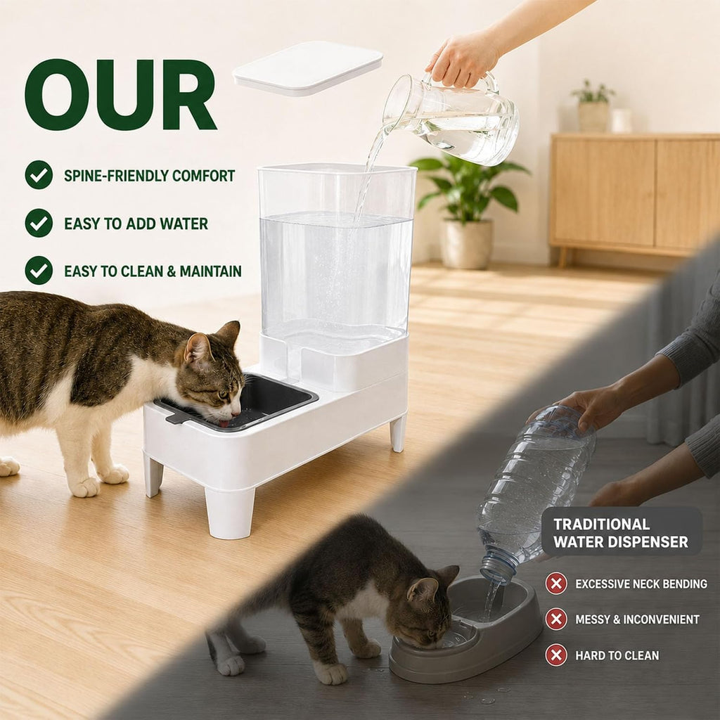 Automatic Cat Water Dispenser Elevated Gravity Water Bowl TOP Refill 4L