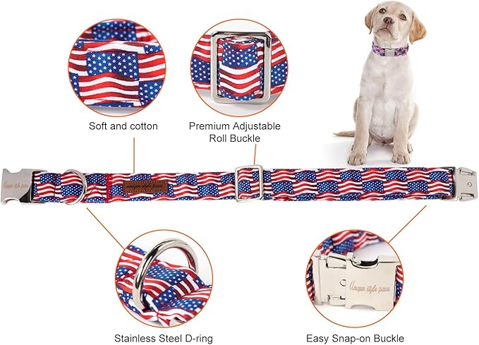 Unique style paws Independence Day Dog Collar Metal Buckle Wave Flag Collar - Image 2