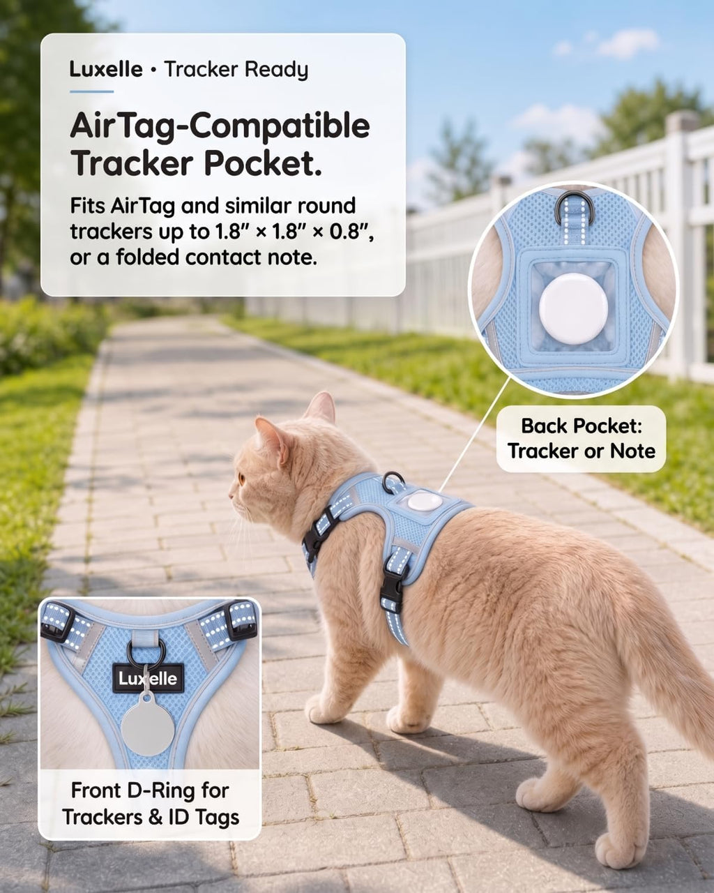 Luxelle Escape Proof Cat Harness with Retractable Leash & Wrist Strap Set
