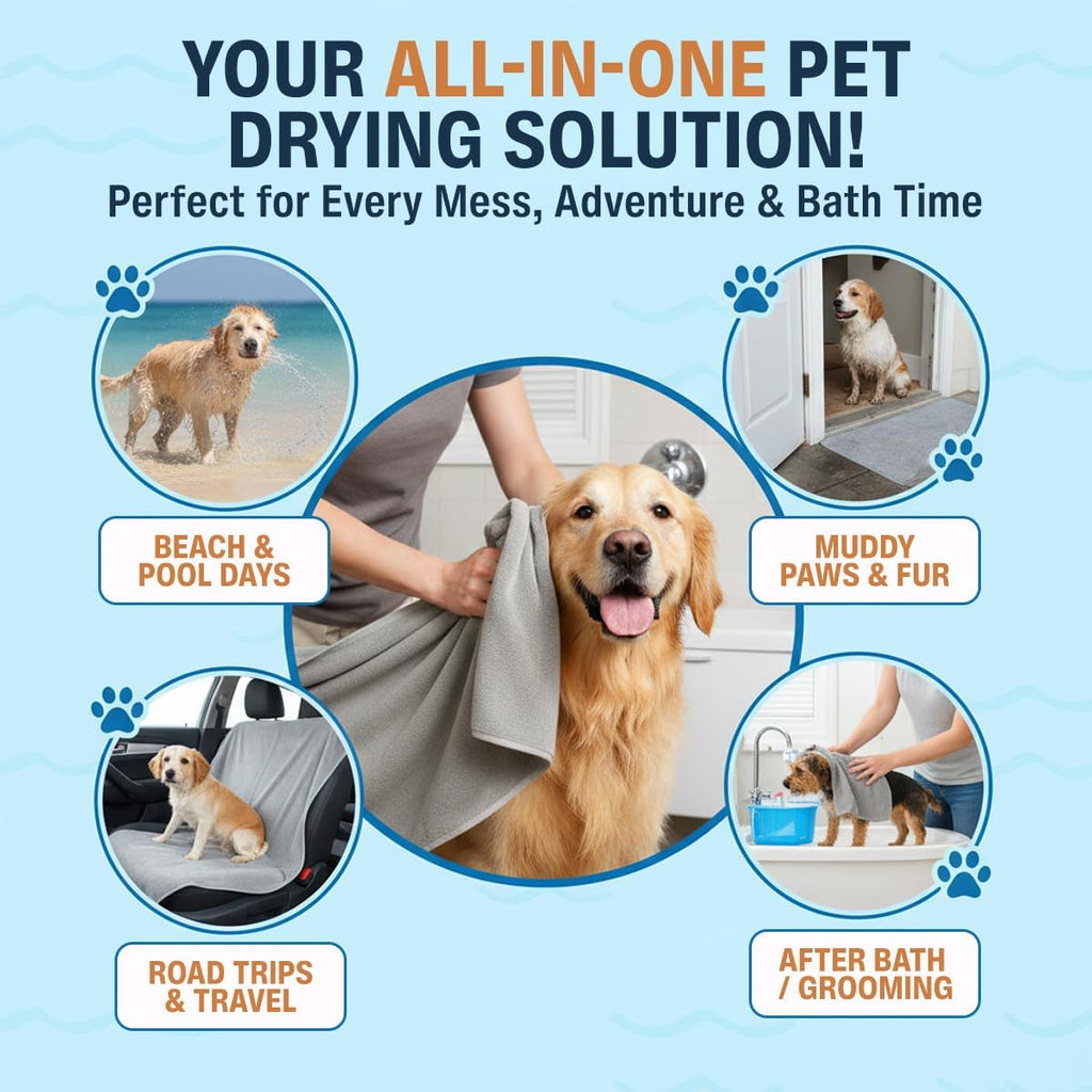 Dog Towel Keeps Your Pet Cozy After Every Use – Microfiber Towels for Drying Dogs & Cats – Quick & Efficient Grooming Gray Towel for Outdoor Play – Gently Dries Your Pet’s Fur 23.6X39.4in l Large
