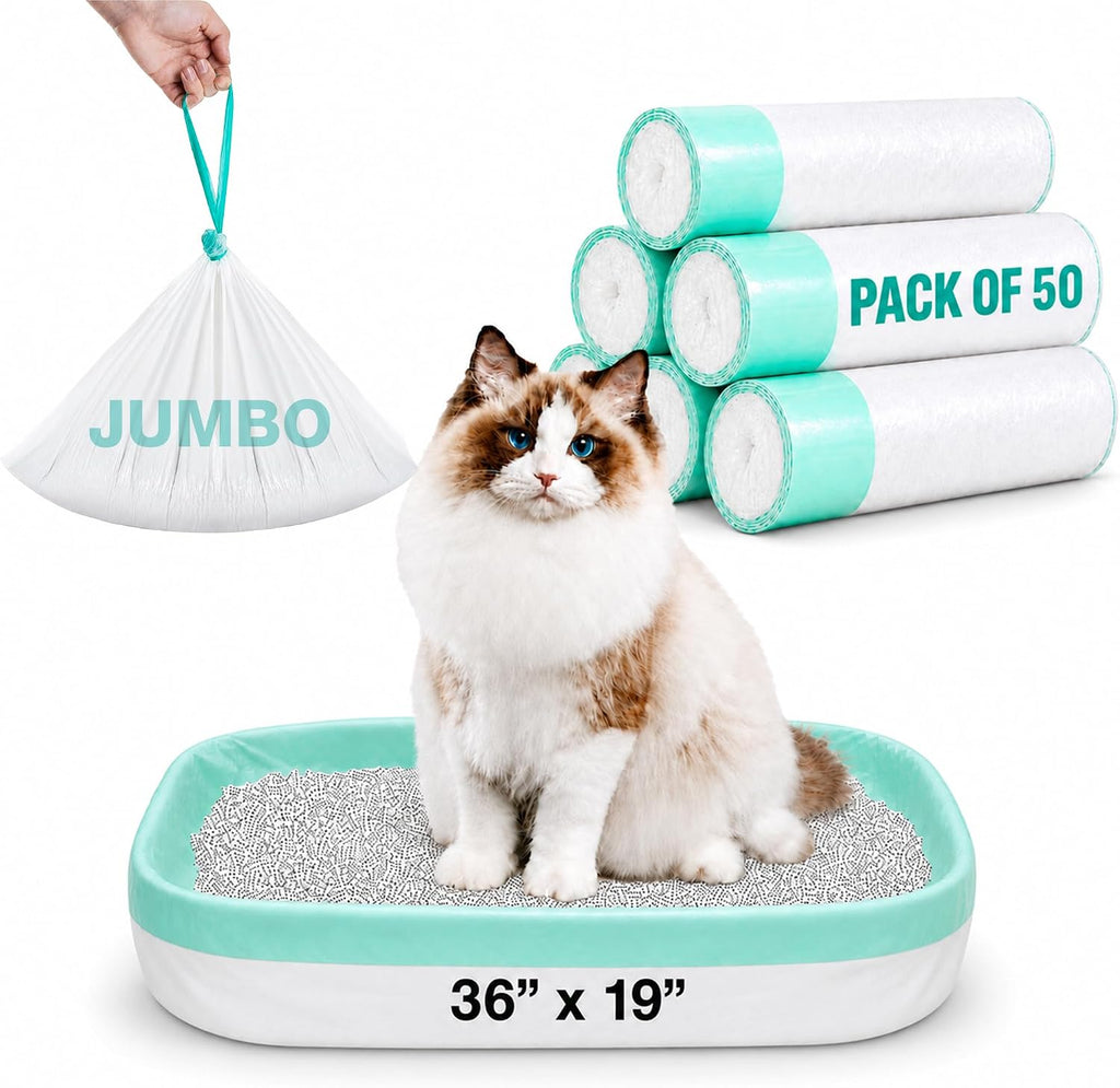 Extra Thick Jumbo Cat Litter Box Liners 36x19 Inches, 25 Bags