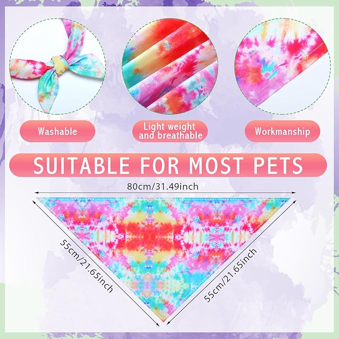 Silkfly 50 Pcs Summer Tie Dye Dog Bandanas Bulk Pet Scarf Grooming Salon - Image 2