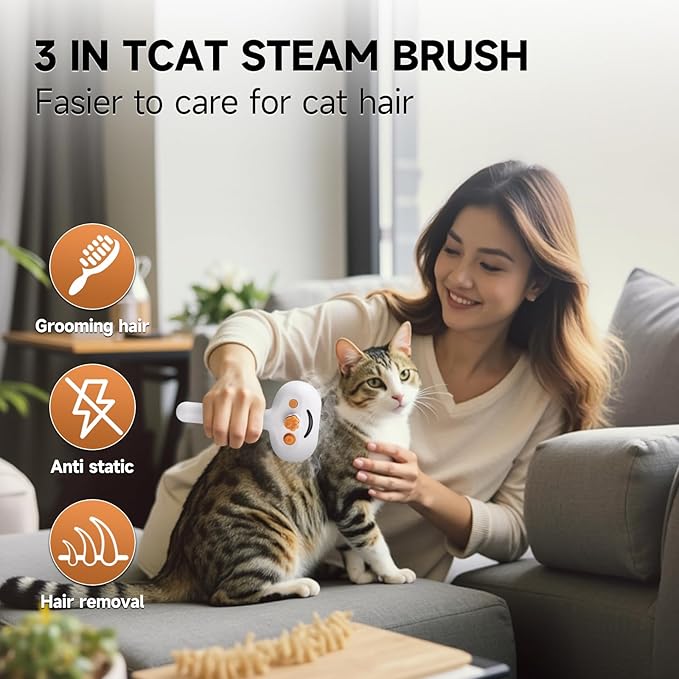 Pet Steam Brush for Dog & Cat – shower bath brush – Steam for Shedding & - Image 2