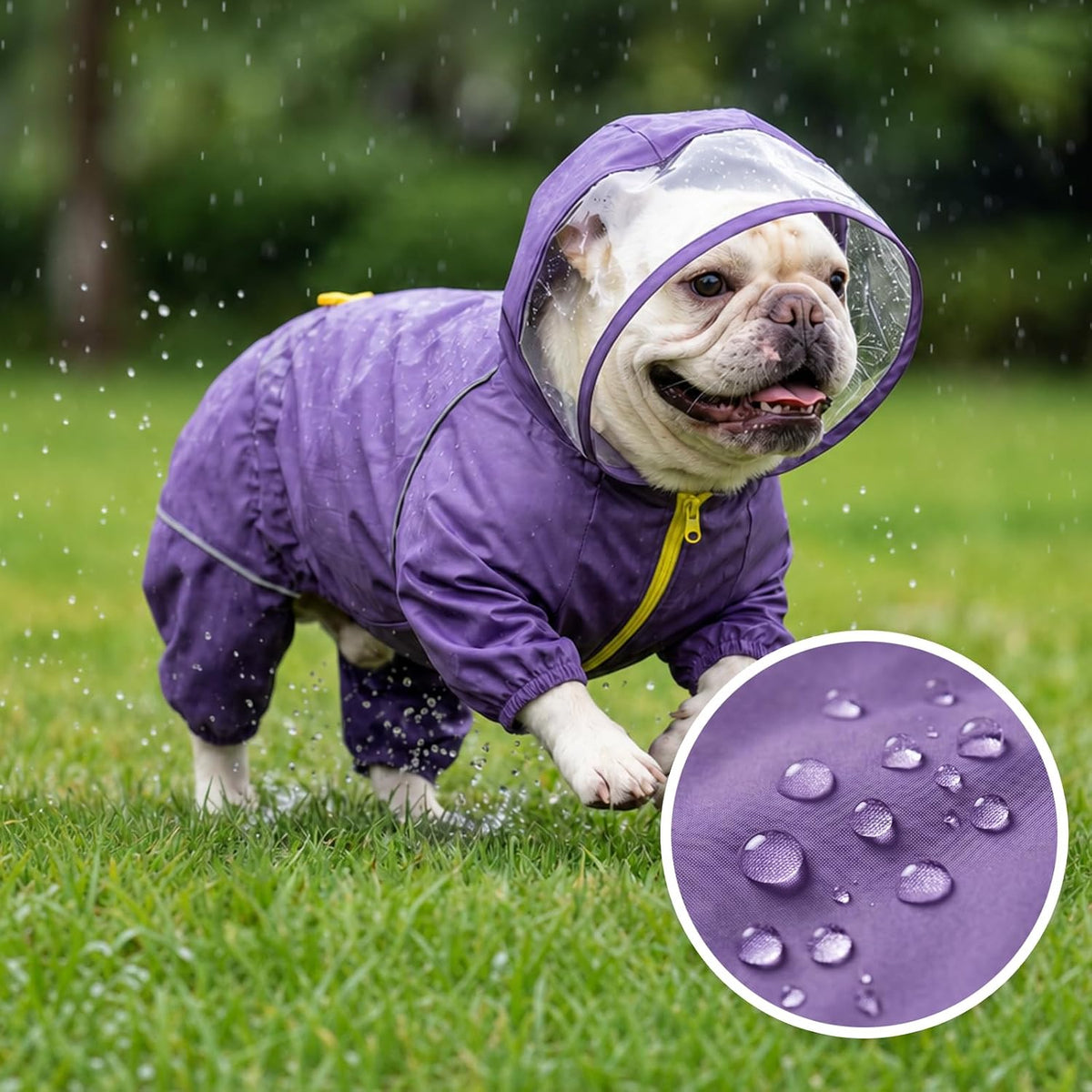 Dog Raincoat - Rain Jacket with Clear Hood and Broad Chest Fit