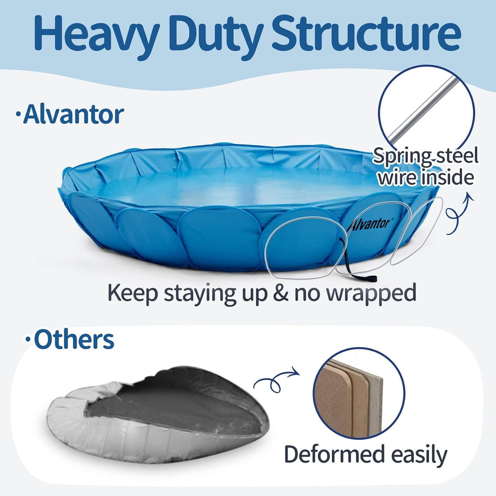 Alvantor Pet Swimming Pool - Foldable, Portable Dog Bathing Tub and Kiddie Pool - Indoor/Outdoor Fun - 63"x12" - Patent Pending
