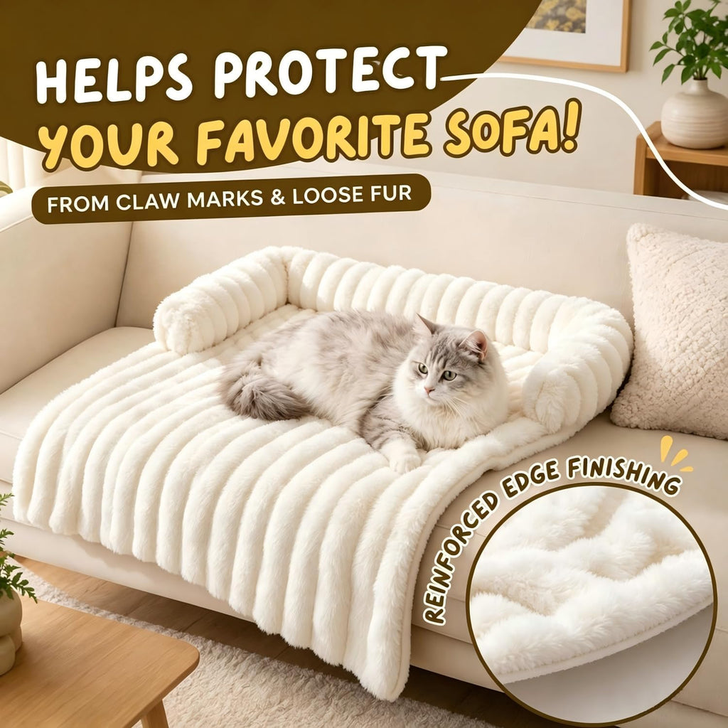 Large Plush Cat Mat for Sofa, Non Slip Cozy Pet Bed for Cats Small Dogs, Raised Edge Furniture Protector Mat, Beige L Size 29.5 x 29.5 Inch