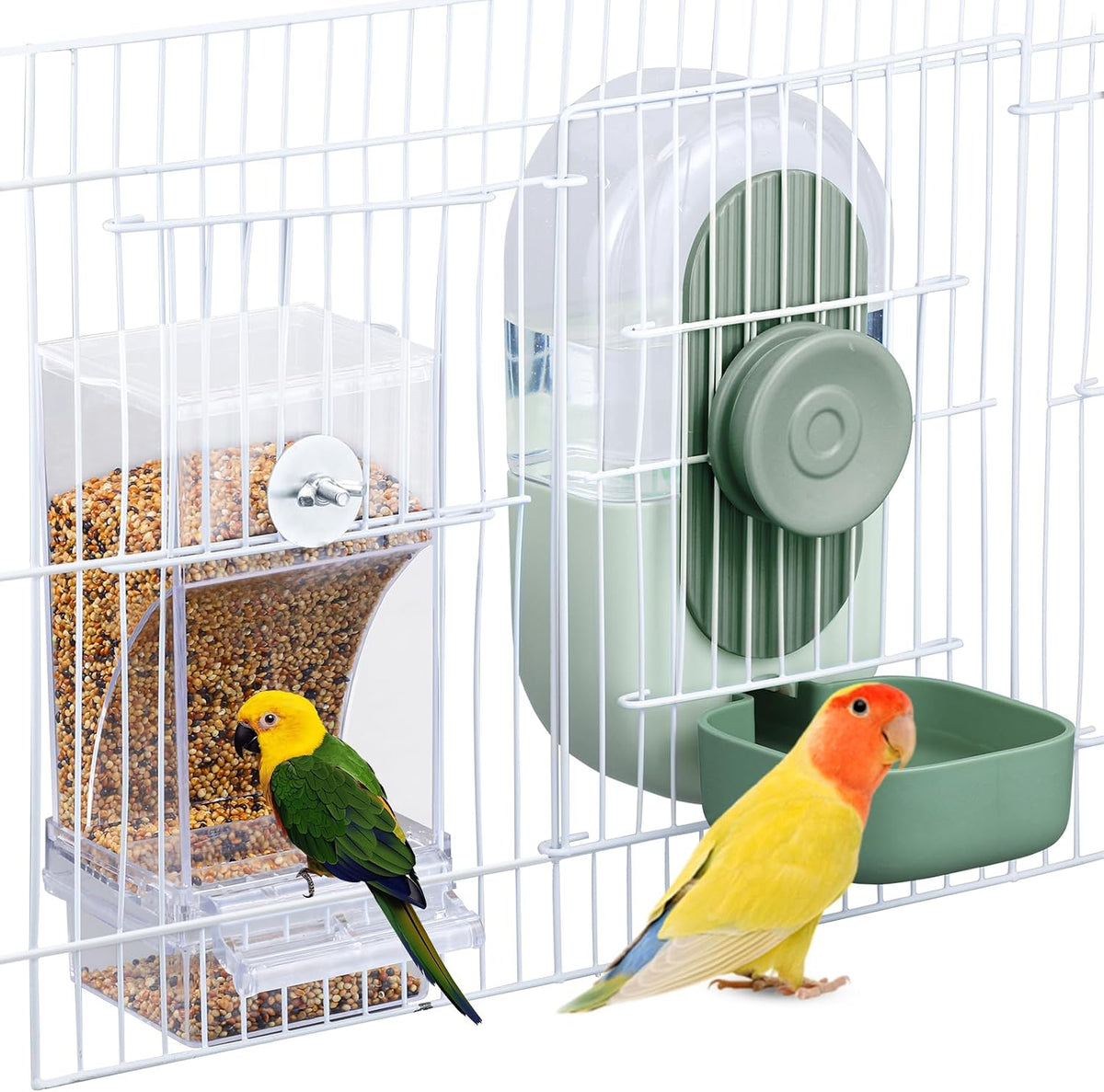 Lemtrflo No Mess Bird Feeder Water Dispenser, Parrot Cage Automatic Feeders
