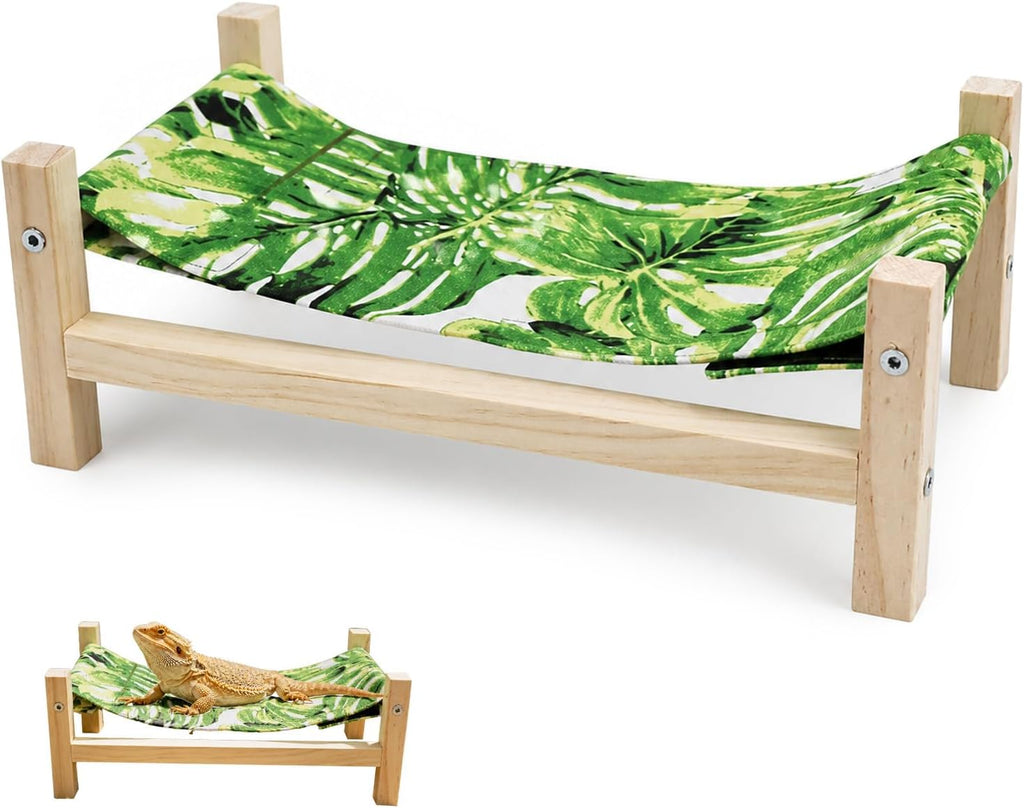 Wooden Frame Reptile Hammock, Freestanding Bearded Dragon Bed for Terrarium