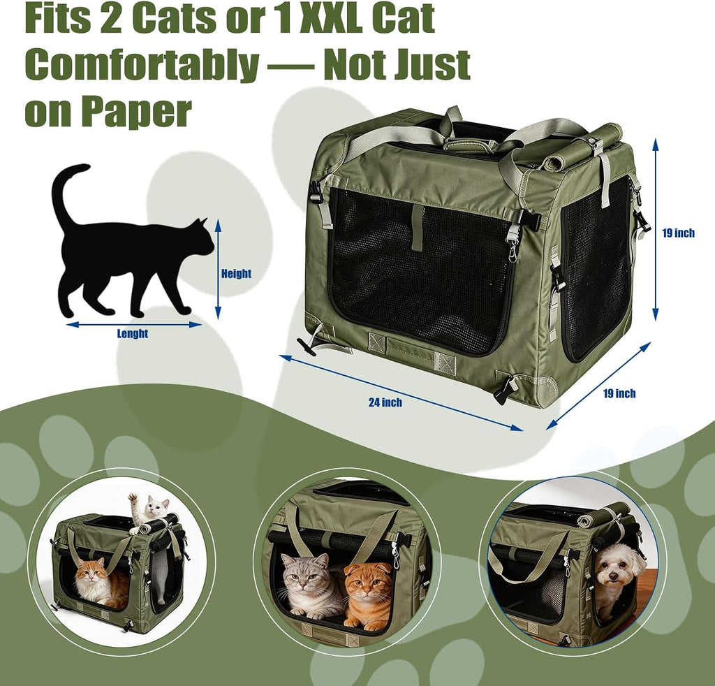 Extra Large Cat Carrier for 2 Cats with Foldable Frame