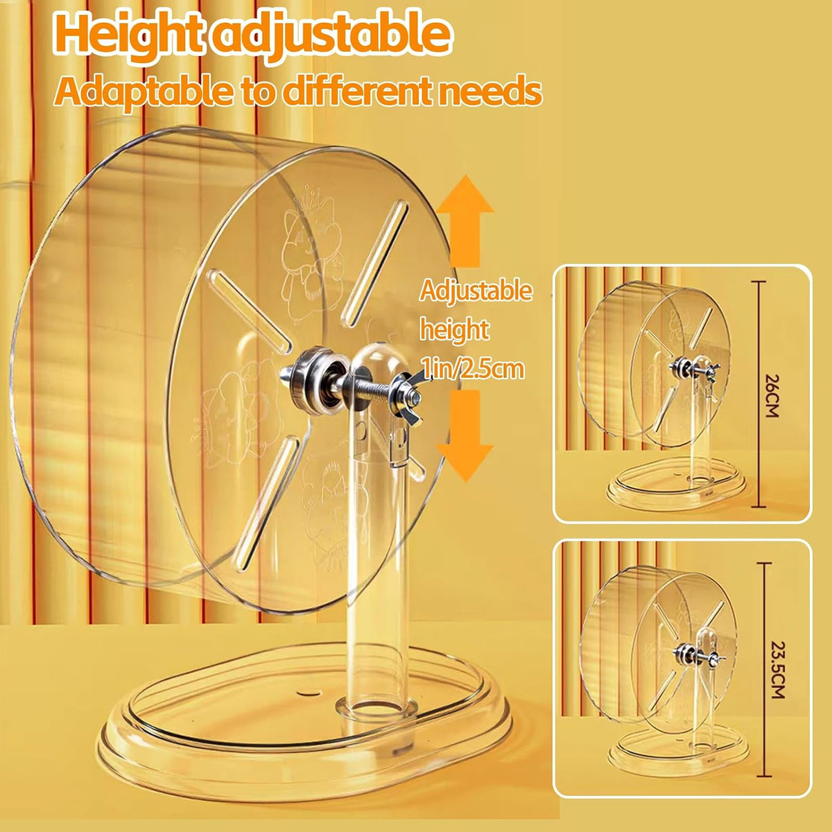 Silent Hamster Exercise Wheel,9.5 Inch Quiet Spinner Syrian Hamster Running Wheel,Silent Wheels with Anti-Skid & Adjustable Stand for Rats, or Other Small Pets,Transparent