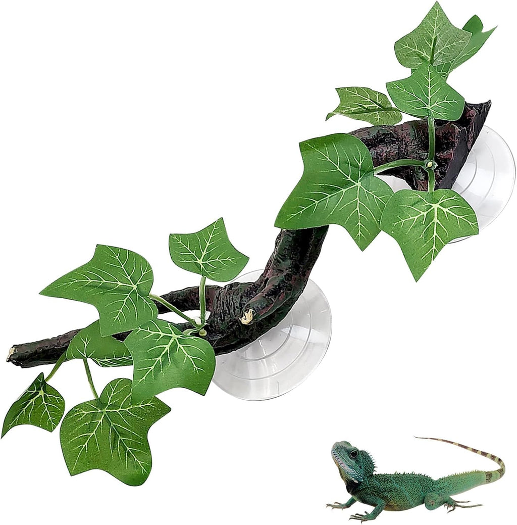 PINVNBY 2 PCS Reptile Corner Branch Terrarium Plant Decoration with Suction Cup Resin Plant for Amphibian Lizard Snake Climbing