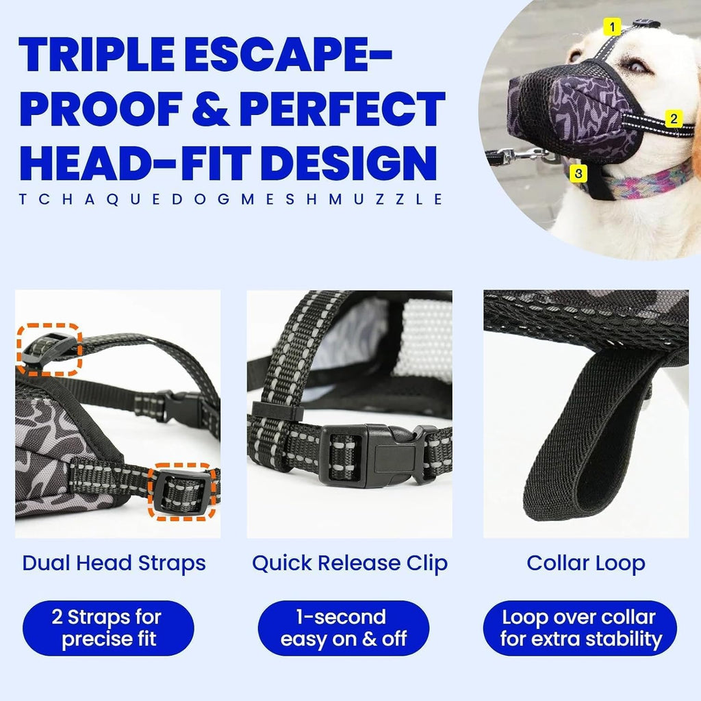 Anti Scavenging & Biting Soft Breathable Mesh Muzzle for Dogs, Escape Proof Muzzles for Large Sized Dog, Easy Training Starter Mussels with Head Fit & Durable Design for Doberman Rottweiler, XL