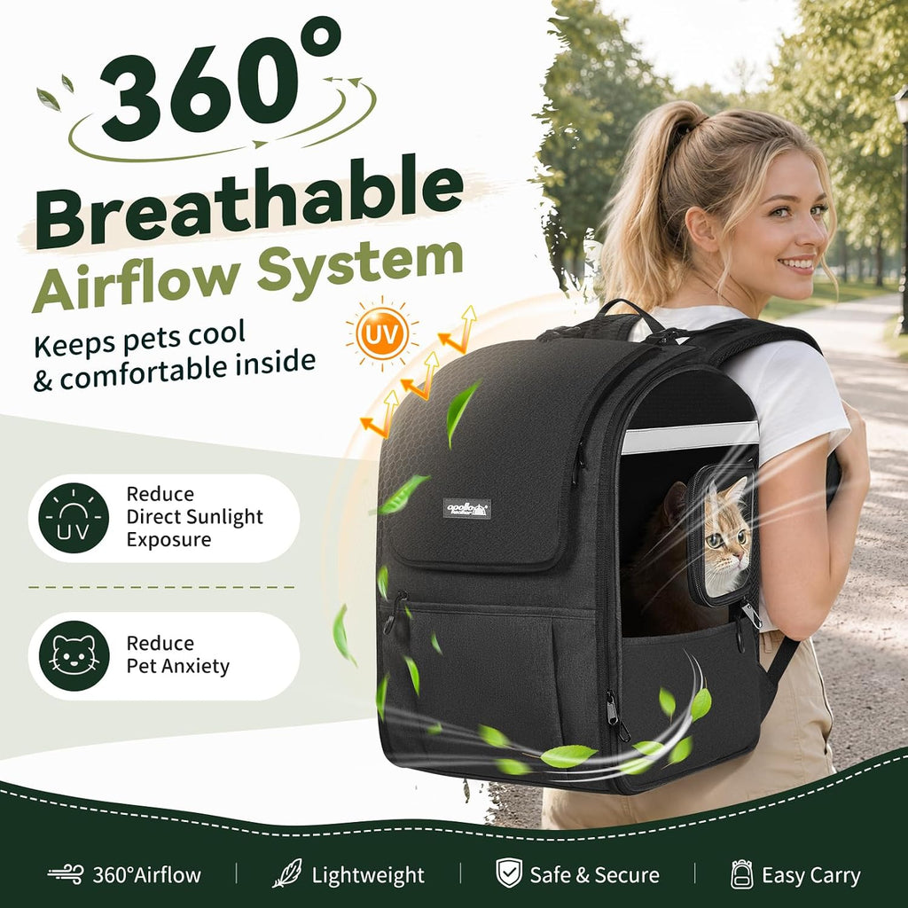 Apollo Walker Cat Carrier Backpack, Spacious, Stable and Breathable, Black