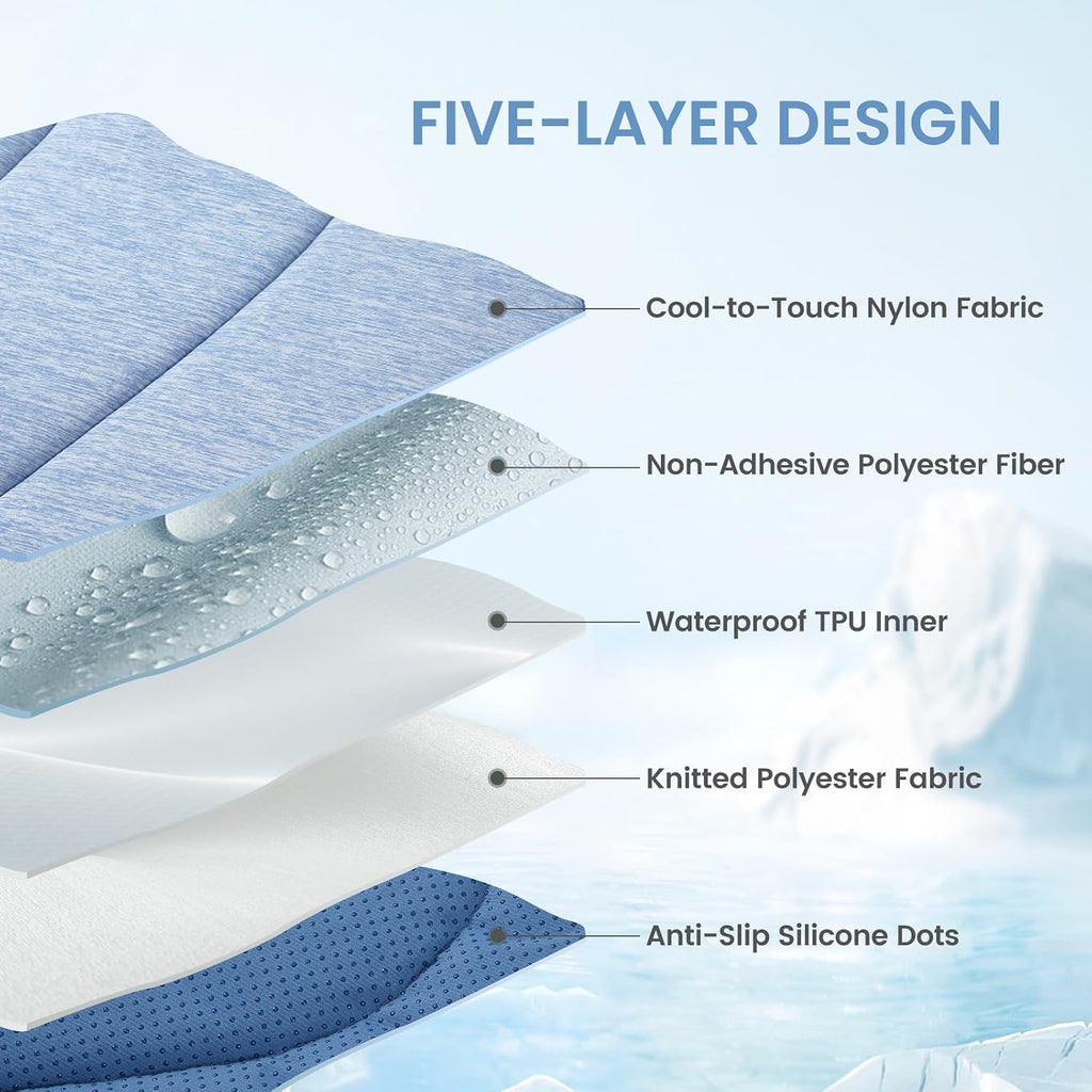 Cozy Bliss Cute Shell Shape Cooling Mat for Medium Dogs, Non-Slip, Leakproof Washable Pet Cooling Mat for Hot Weather with Q-Max 0.5, Indoor and Outdoor Summer Pad, Heather Haze Blue, 35"x40"