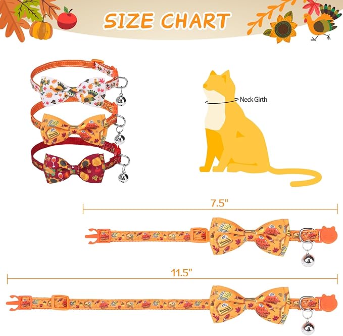 SCENEREAL Thanksgiving Cat Collar Breakaway, 3 Pack Kitten Collars - Image 2