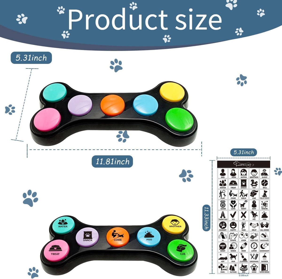RIBOSY Dog Buttons for Communication, 7 in 1 Dog Talking Button Set, Recordable Training Buzzers for Dogs with 50 Scene Stickers (Battery Included)