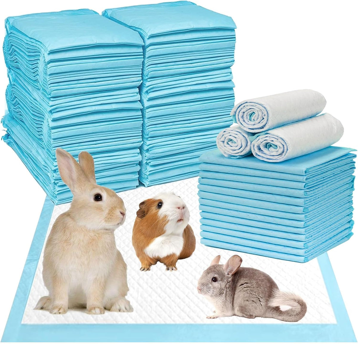 kathson 100Pcs Rabbit Pee Pads,18" x13" Disposable Bunny Diapers Cage Liners,Super Absorbent Pet Toilet Training Pads for Guinea Pig,Hedgehogs,Hamsters,Chinchillas,Cats,Reptiles and Small Animals