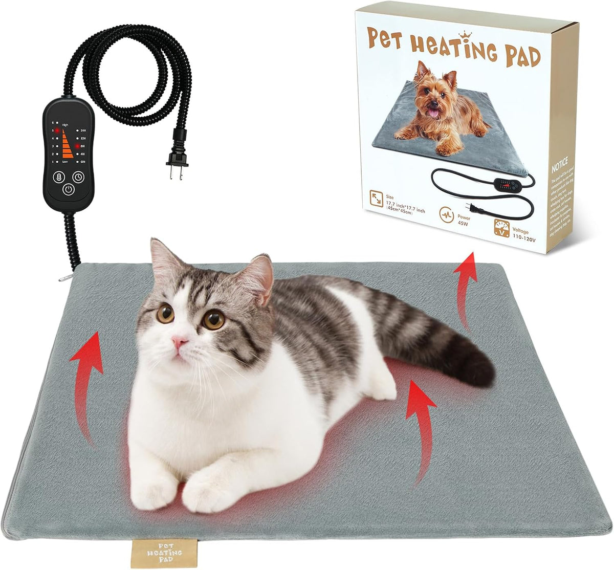 Vannon Pet Heating Pad for Dogs & Cats, Adjustable Heat with Timer, 17.7"
