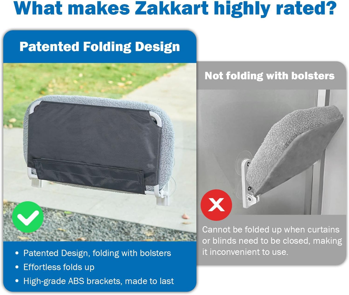 Zakkart Foldable Cat Hammock for Window (Gray Bolster Bed, Large)