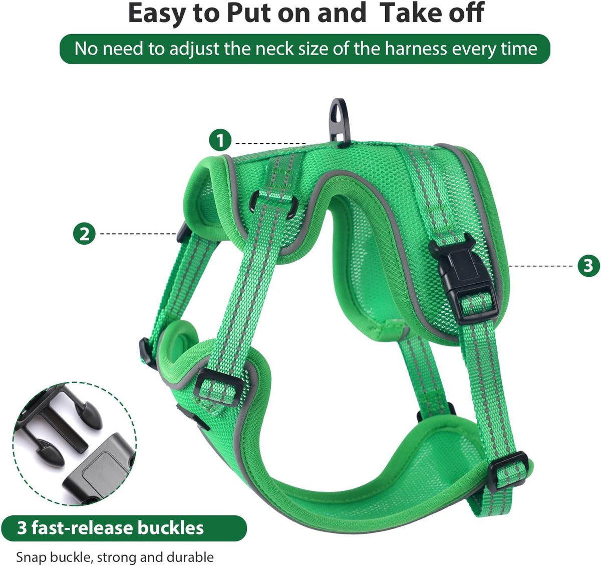 Cat Harness and Leash Set, Escape Proof Cat Harness with Reflective Strips, Breathable Mesh Vest, Adjustable Walking Harness for Indoor Outdoor Cats, Kittens, Small Medium Large Cats (Green, M)