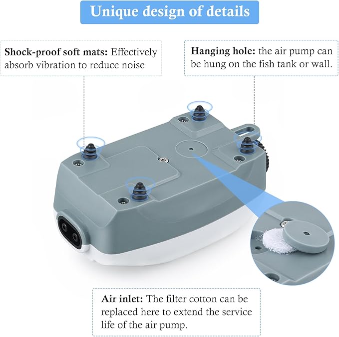 HITOP Dual Outlet Aquarium Electric Air Pump, Whisper Adjustable Fish Tank - Image 6