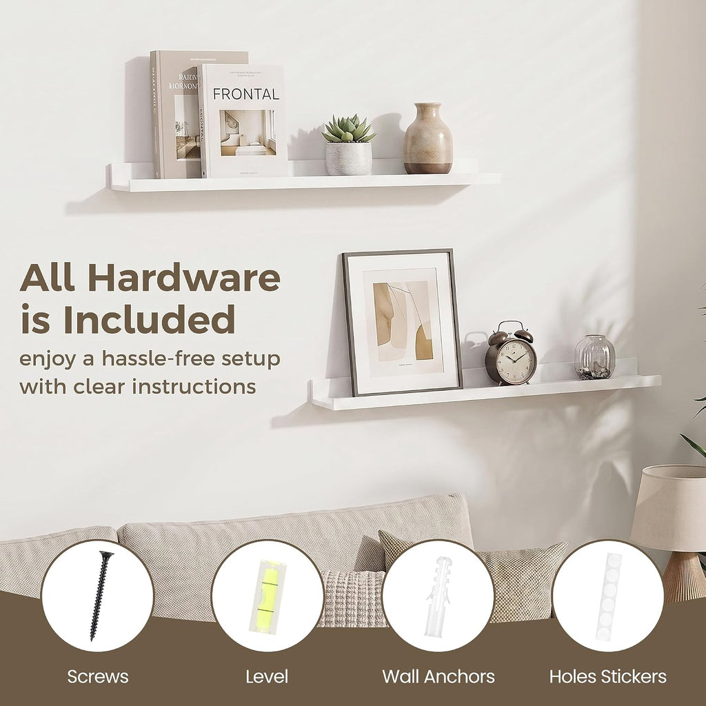 Picture Ledge Shelf, 28'' White Floating Shelves with Lip Set of 2